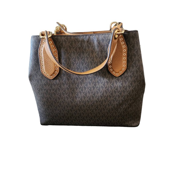 Michael Kors Brooklyn Ladies Large Brown Canvas Satchel Bag - Picture 11 of 16